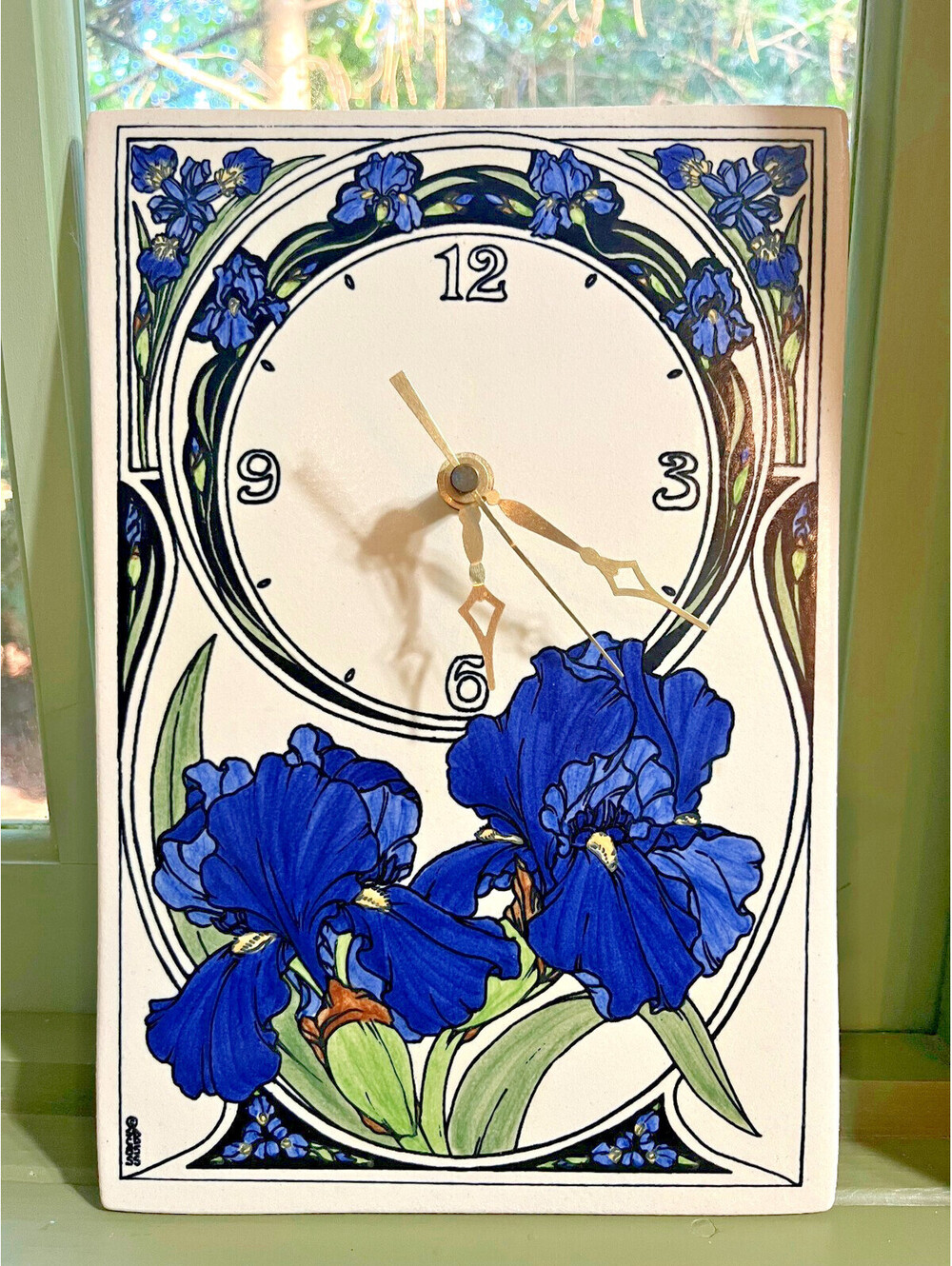 Vintage Santa Barbara Ceramic SBCD Iris Wall Clock Art Nouveau 90s Ceramic USA